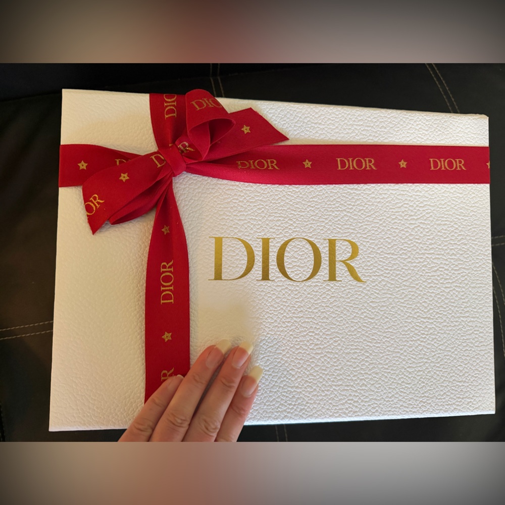 Dior White Box with Red Ribbon and Gold Accents